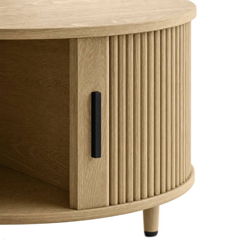 HOMCOM Tavolino Rotondo 80 cm con Piano Ribaltabile e Contenitore Nascosto, Legno Naturale