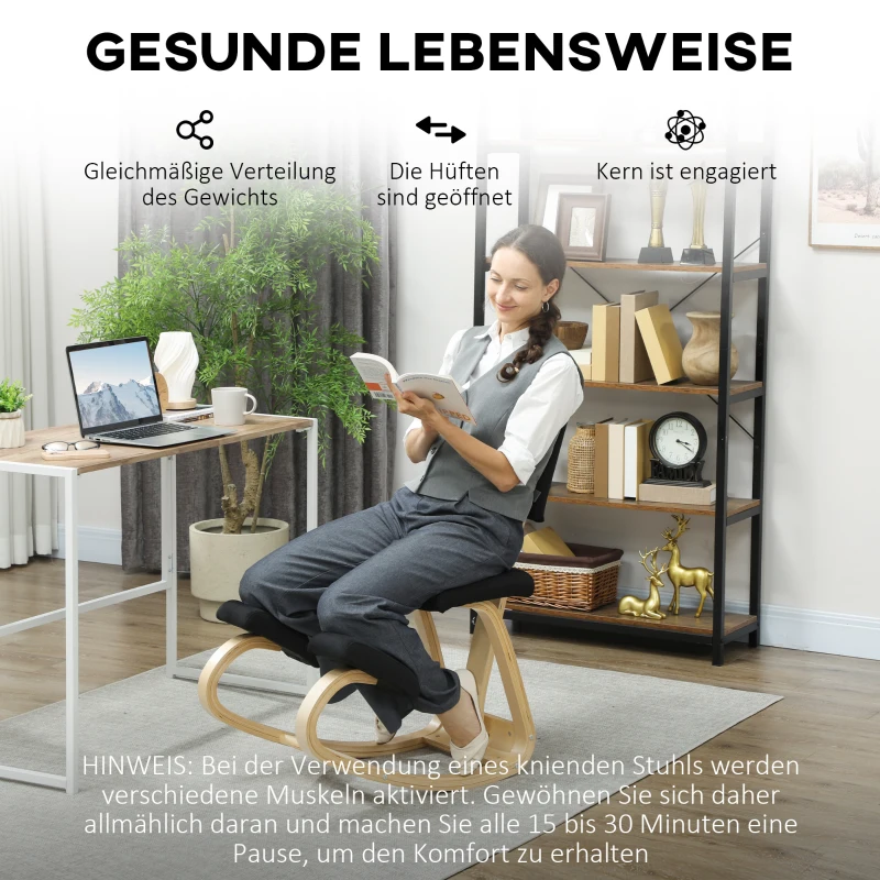 HOMCOM Ergonomische Kniestoel, Kniehocker Gezondheidsstoel voor Thuis, Kantoor, Meditatie Zwart