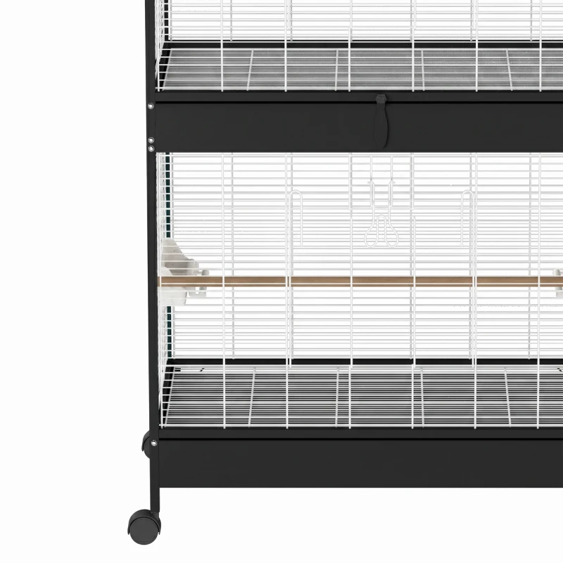 PawHut Grote vogelvolière met uitneembare scheidingswand, 2 deuren, 4 houten zitstokken, wielen, 2 lades en 6 voerbakjes, XXL