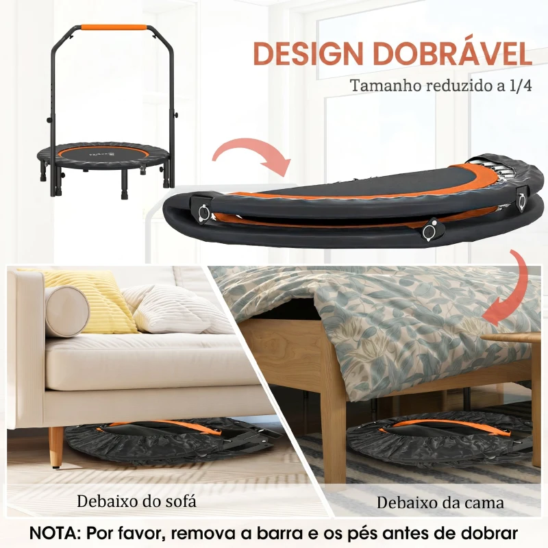 HOMCOM Trampolim Fitness Ø102 Trampolim Dobrável com Pega Ajustável em 4 Níveis Estrutura de Aço Preto e Laranja