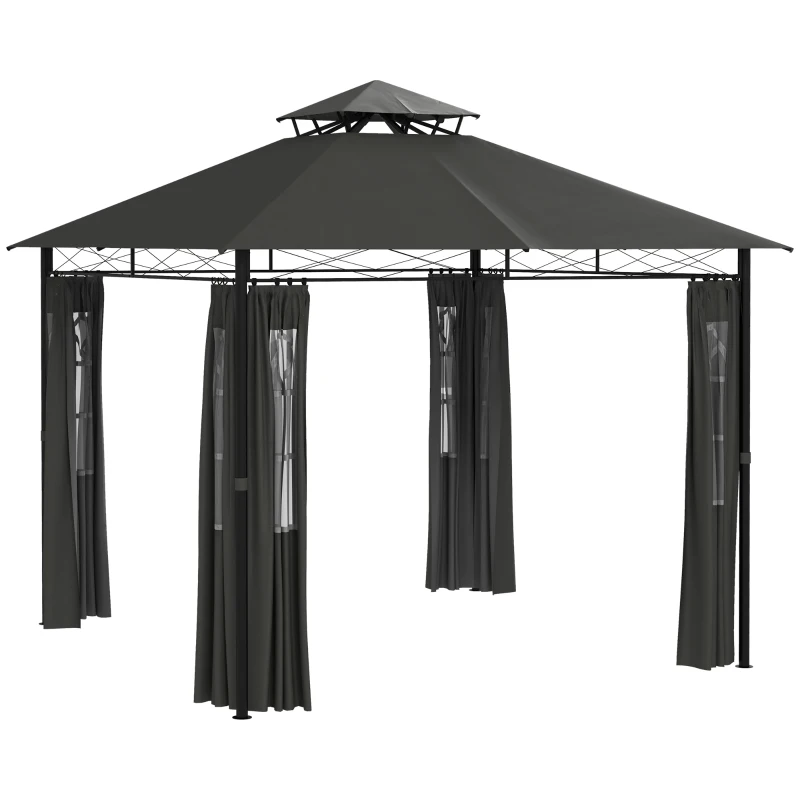 Outsunny Paviljoen Feesttent Tuinpaviljoen, 2,95 x 2,95 x 2, 85 m, Donkergrijs