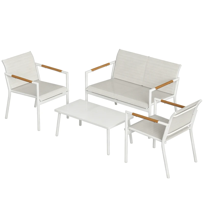 Outsunny Gartenmöbel Set Sitzgruppe für 4 Personen Atmungsaktiv Gartenlounge mit 2er Sofa 2 Sessel Metall-Tisch Fußpads