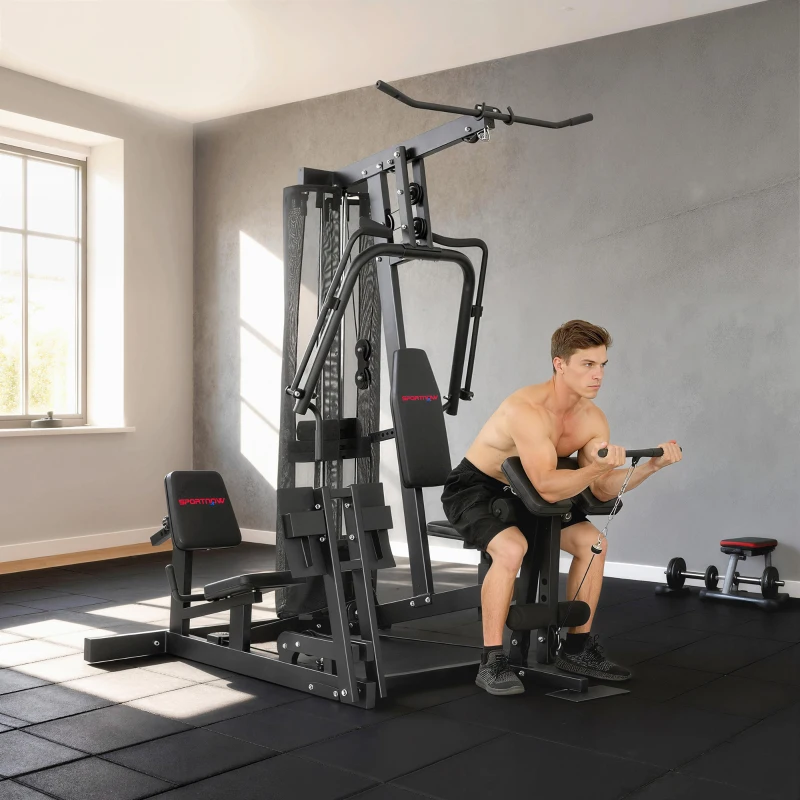 SPORTNOW Krachtstation fitnessstation met latpull butterflystang 65 kg gewichten kabel tot 120 kg