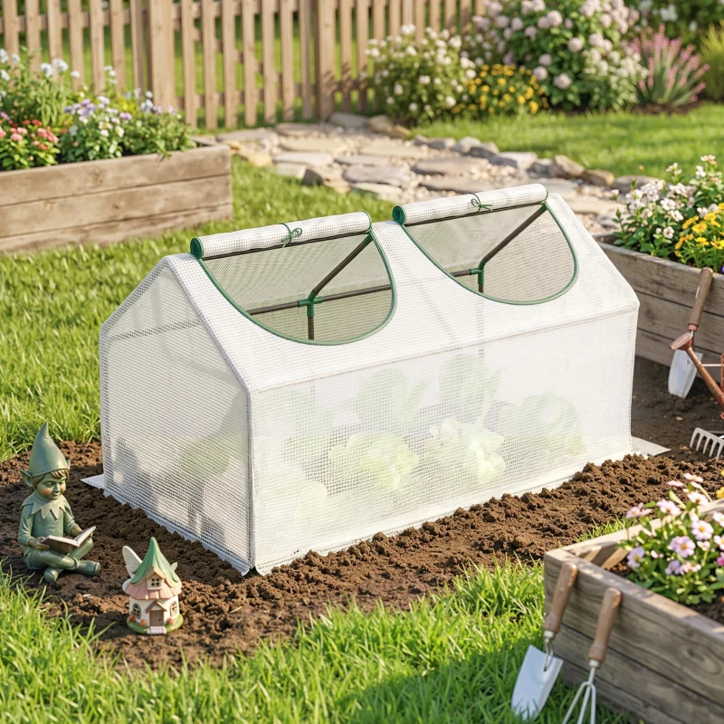 Outsunny foliekas met raam wit 119 x 60 x 60 cm