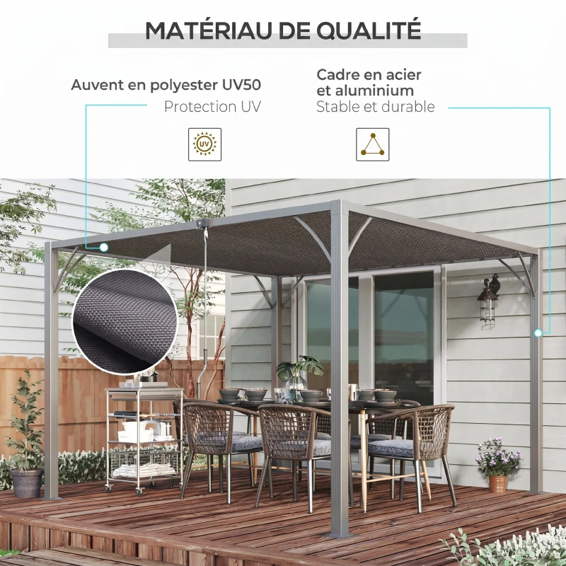 Outsunny Pergola 3 x 3 m bioclimatique pergola avec lames orientables style contemporain UV 50+ aluminium - gris(m-5)