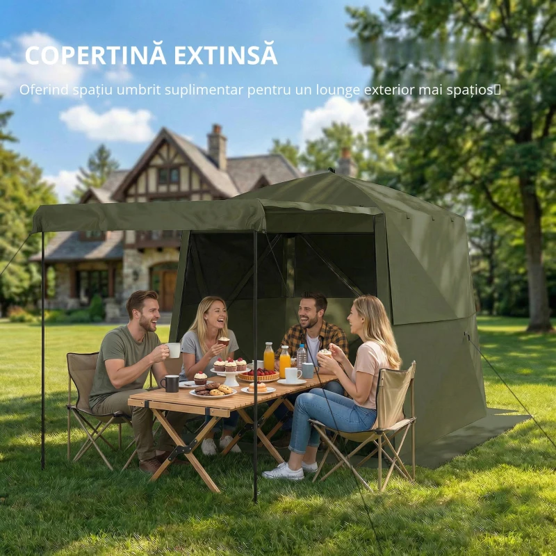 Outsunny Pavilion 2x2m Impermabil Stabil Rezistent la iarnă Pop-up Pavilion pliabil cu 4 panouri laterale Ferestre din plasă Ușă frontală UPF 30+