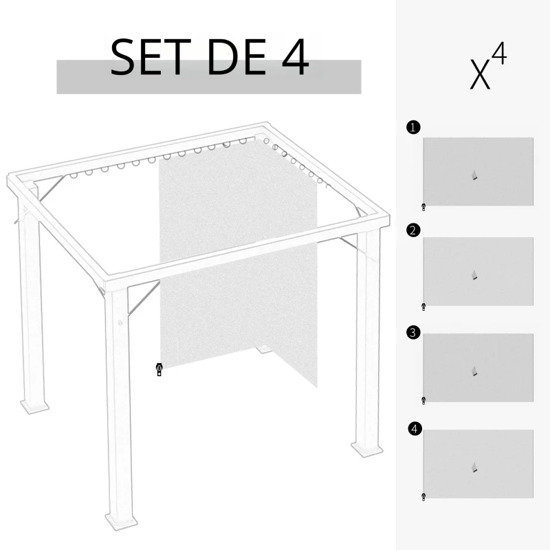 Outsunny 4 perdele de rezervă pentru pavilioane 3x3m, rezistente, pentru stâlpi și șine glisante, fermoar dublu, bej