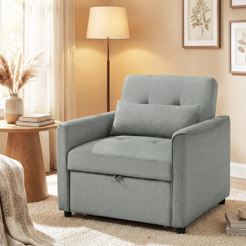 HOMCOM 3-in-1 Schlafsessel, Ausziehbarer Sofa-Bett Sessel mit Verstellbarer Rückenlehne, Grau