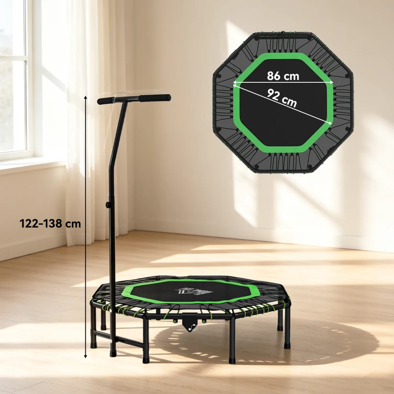 HOMCOM 48" Octagonal Mini Fitness Rebounder Trampoline Indoor Outdoor Foldable Mini Jumper with Adjustable Handle, Green
