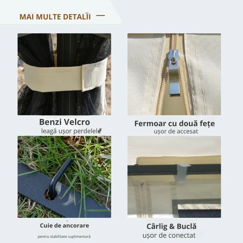 Outsunny Pavilion de grădină cu acoperiș dublu, cort pentru petreceri, cu 4 x pereți laterali, Metal+Poliester, Bej, 2,99 x 2,99 x 2,74 m