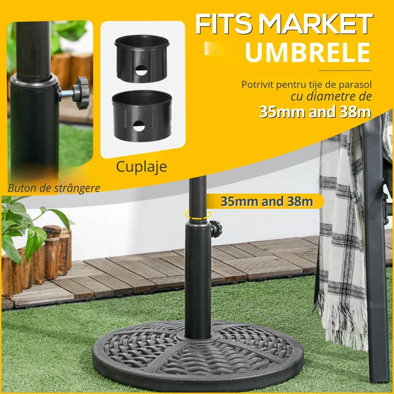 Outsunny Baza de umbrela de gradina  rotunda cu efect de ratan ø45cm, baza cu greutate de 9,5 kg, negru
