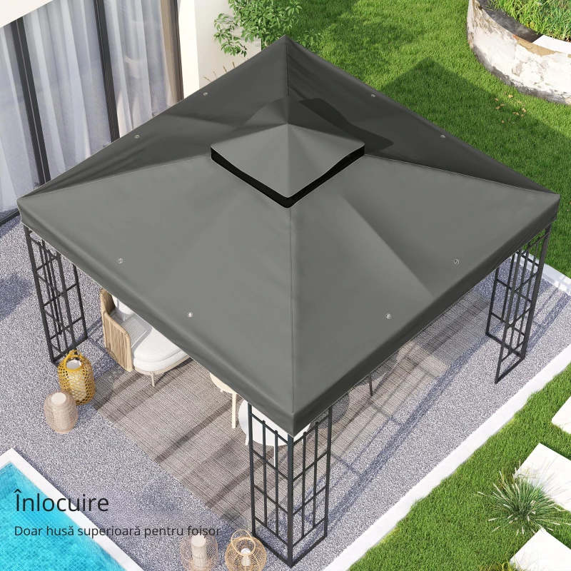 Outsunny Husă de schimb pentru pavilion 3 x 3 m, prelată de schimb pentru pavilion cu orificii de scurgere a apei, UPF30+, protecție solară, gri închis