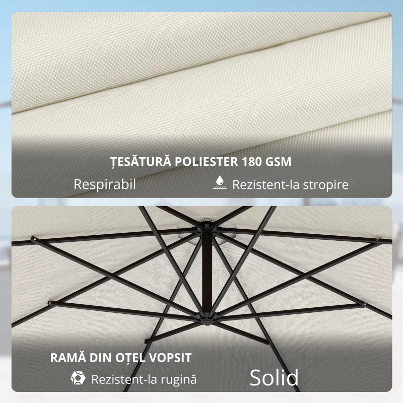 Outsunny Umbrela pentru Gradina Brat cu Manivela, Φ3x2.5m, Alba