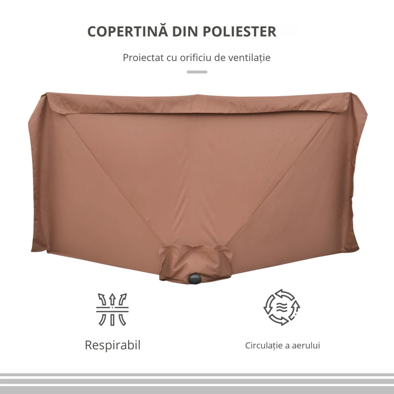 Umbrela de soare Semicirculara Outsunny pentru Terasa si Gradina, Umbrela de soare Semiluna pentru Perete cu Manivela, 230x130x249cm, Culoare Cafea