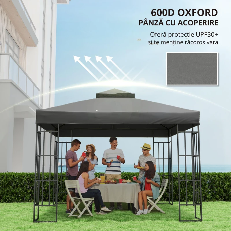 Outsunny Husă de schimb pentru pavilion 3 x 3 m, prelată de schimb pentru pavilion cu orificii de scurgere a apei, UPF30+, protecție solară, gri închis