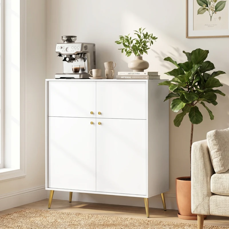 HOMCOM Madia moderna con 4 ante soft-close e piedi in metallo, 105.4 cm, bianco crema