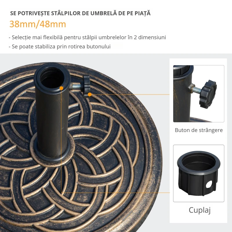 Outsunny Suport pentru umbrela de exterior, 12kg, rotund, Bronz | Aosom Ro