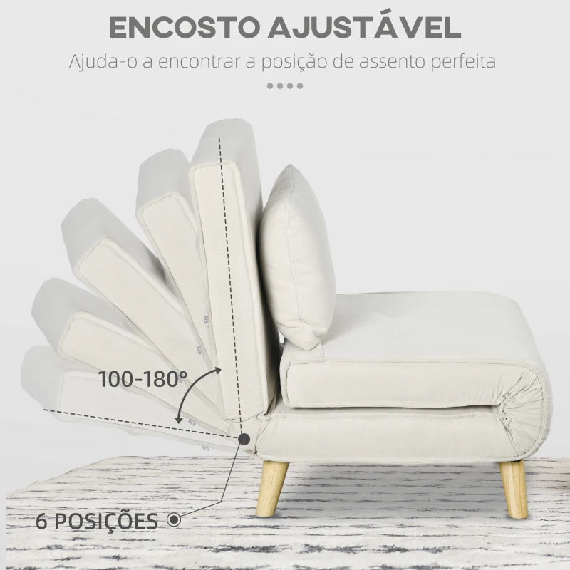 HOMCOM Sofá Cama Individual Poltrona Cama Dobrável Estofada em Linho Sintético com Encosto Ajustável em 6 Posições 72x78x79 cm Creme