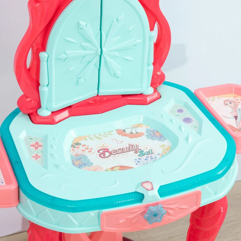 AIYAPLAY Coiffeuse Enfant Fille avec Tabouret, Miroir, Lumière, Musique, Accessoires, 3-6 Ans, 57x34x76cm, Multicolore