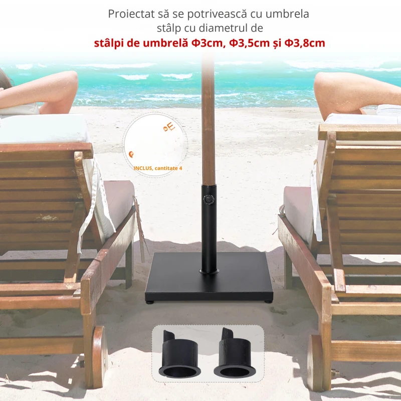 Outsunny Baza pentru Umbrela Patrata Greutate 18kg pentru Stalpi de Φ3/3.5/3.8, 45x45x39cm, Negru