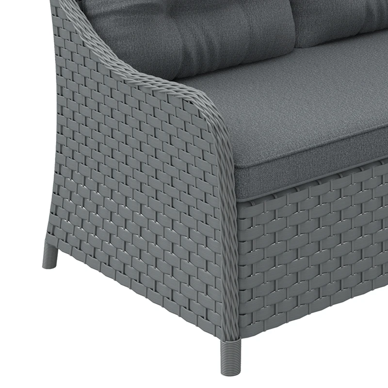 Outsunny 4-Piece Wicker Patio Furniture Set with 2 Armchairs, Loveseat, Glass Coffee Table, Conversation Sofa Set, Dark Grey