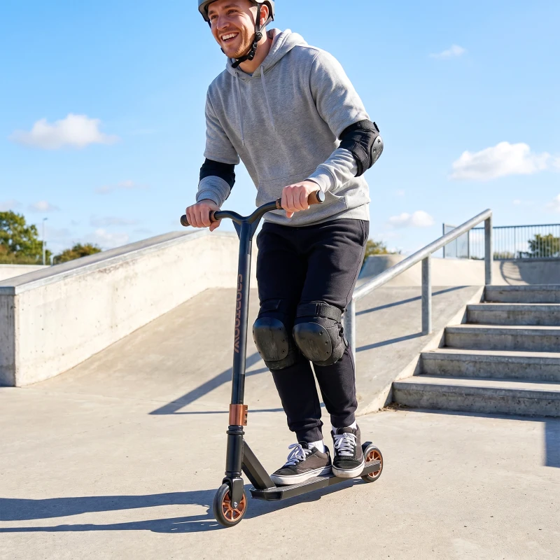 SPORTNOW Trotinete Acrobática com Guiador 360° Rolamentos ABEC-9 Rodas de PU de 120 mm Estrutura de Alumínio 66x47x81 cm Dourado