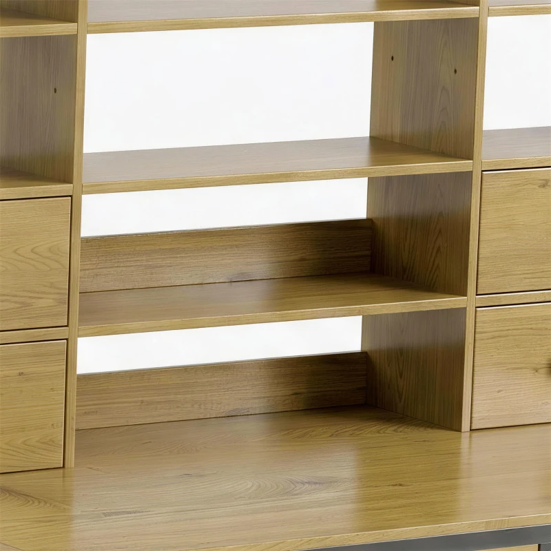 HOMCOM Escritorio de ordenador con 4 cajones, 105 x 60 cm, escritorio con almacenamiento, estantes abiertos, 105 x 60 cm, madera natural