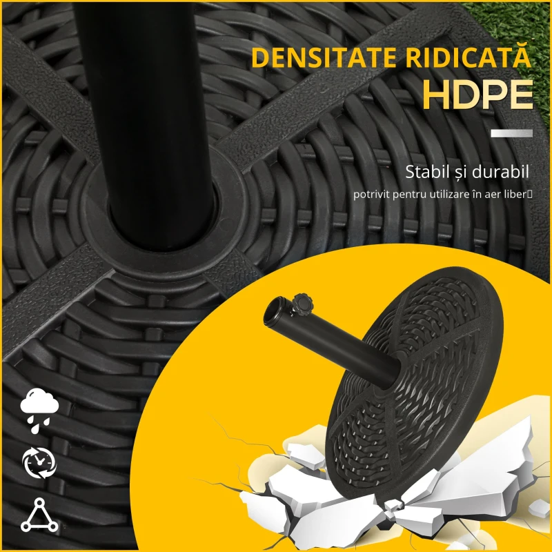 Outsunny Baza de umbrela de gradina  rotunda cu efect de ratan ø45cm, baza cu greutate de 9,5 kg, negru