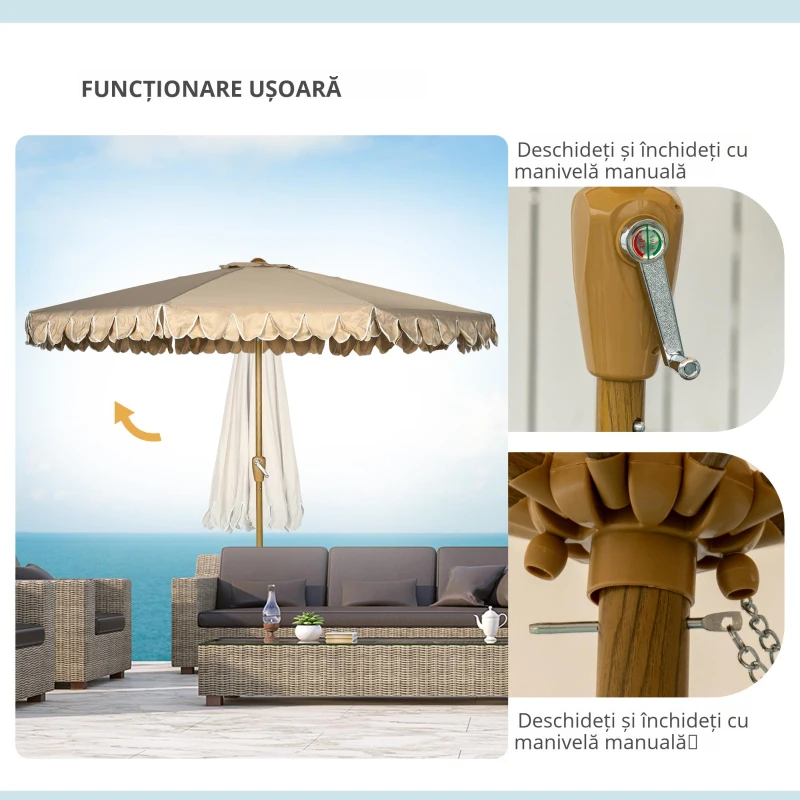 Outsunny Umbrela pentru gradina cu inclinare si manivela, Umbrela de exterior pentru masa cu acoperis dublu, kaki