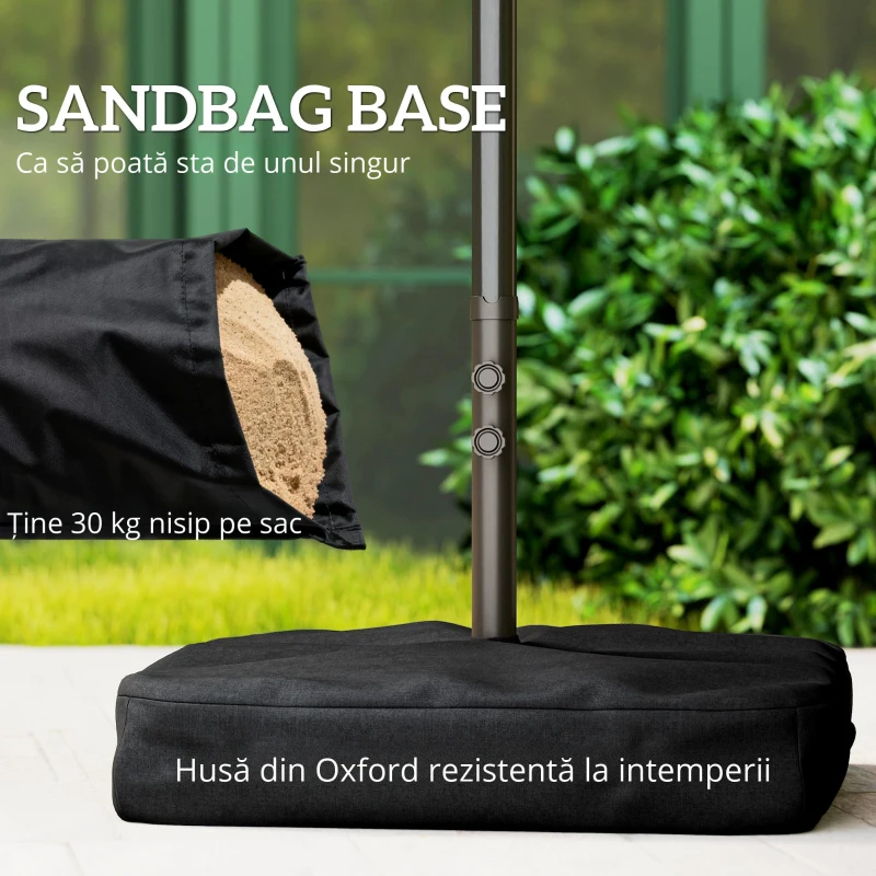 Outsunny Umbrelă de grădină exterioară, umbrelă dublă rectangulară 4,6L x 2,7l x 2,4H m cu deschidere și închidere cu manivelă, saci de greutate și bază incluse, pentru balcon, piscină, gri