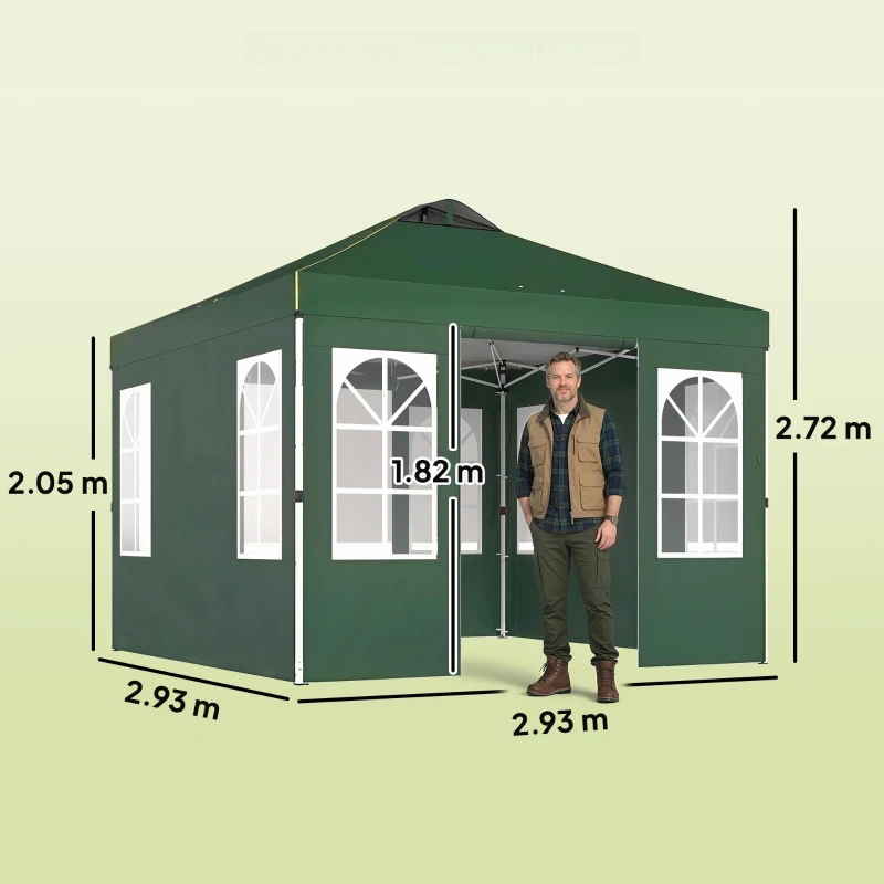 Outsunny Cort Pliabil 3x3 m Pop-up cu UPF50+ 4 Laterale Detașabile Înălțime Reglabilă și Husă de Transport Verde