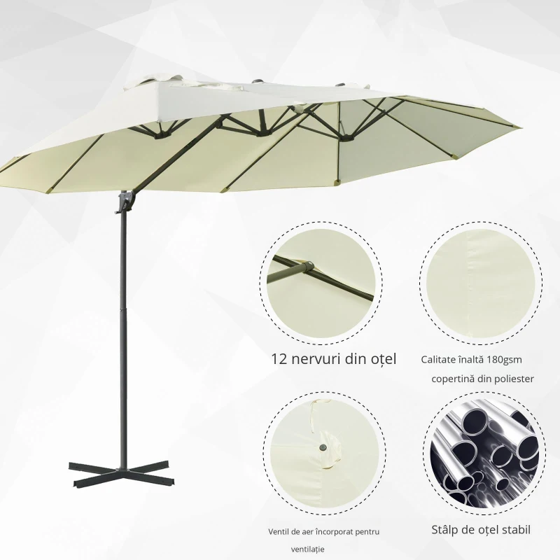 Outsunny Umbrela dubla din poliester Anti-UV impermeabil bej 440x270x250cm