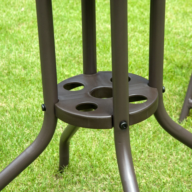 Outsunny 6 Piece Garden Dining Set with Umbrella, Patio Sets with Parasol with 4 Folding Dining Chairs & Round Tempered Glass Table, Black