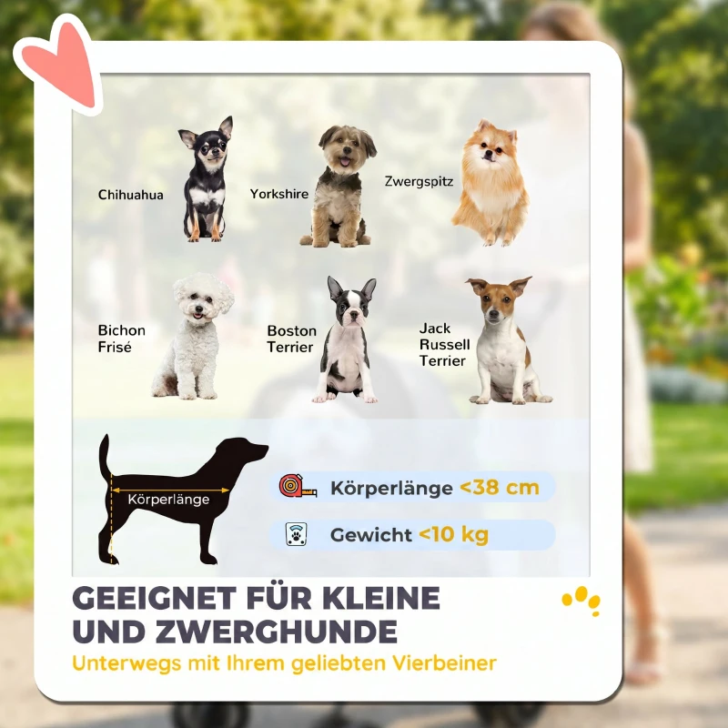 PawHut Hundewagen Faltbar Hundebuggy mit Kissen Netzfenstern Getränkehalter 360° drehbare Räder für kleine Hunde bis 10kg Grau
