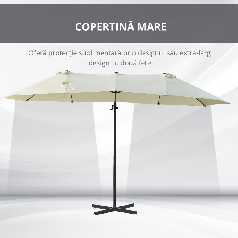 Outsunny Umbrela dubla din poliester Anti-UV impermeabil bej 440x270x250cm