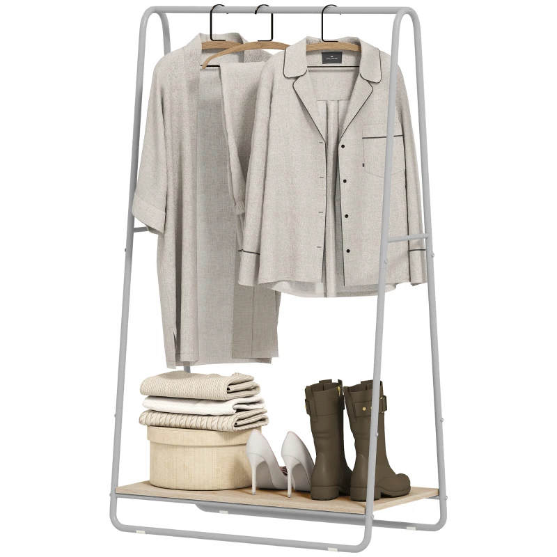 HOMCOM Charriot com Prateleira para Sapatos Barras Superior e Laterais Estrutura de Metal 80x44x140 cm Madeira e Cinzento