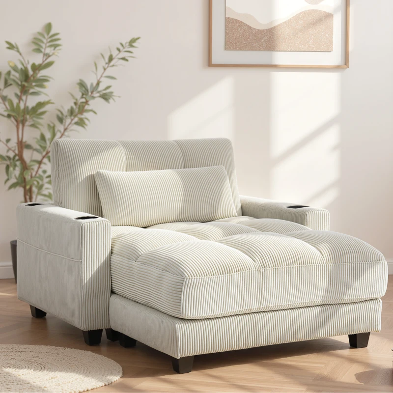 HOMCOM Sofa-Bett mit Kissen, Schaumstoff, zum Bett umwandelbar, Becherhalter,  Cremeweiß