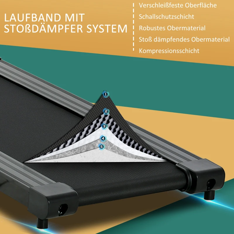homcom Elektrisches Laufband, faltbar, mit LCD-Display, Geschwindigkeit 0,8-10km/h und 3 Programme, Leistung 500 W, 123 x 62 x 117 cm, Schwarz