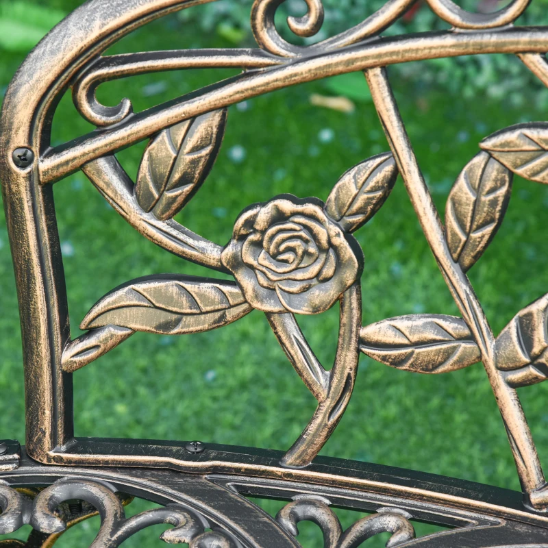 Outsunny Bancă de grădină 2 locuri din metal, bancă în stil retro, bancă de parc cu model floral 100 x 54 x 78 cm, Bronz