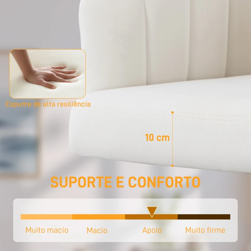 HOMCOM Cadeira de Escritório com Rodas Assento Acolchoado de Veludo Largura Ajustável Espuma de Alta Resiliência 61x60x83,5-92,5 cm Creme