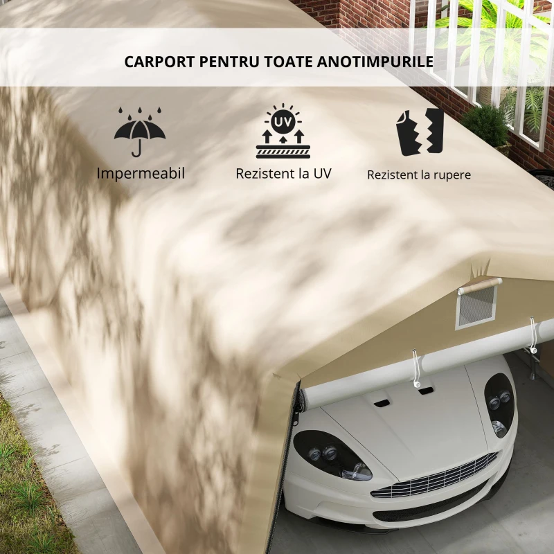 Outsunny Tenta garaj carport dim. 6,2L x 3,3l x 2,4H m oțel galvanizat robust PE de înaltă densitate 150 g/m² impermeabil anti-UV