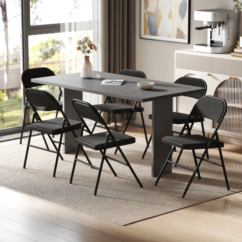 HOMCOM 6er-Set Klappstühle, Tragbare Bürostühle, Metallbeine, Faltstuhl für Büro, Empfang, Wartezimmer, Leinenoptik, Schwarz