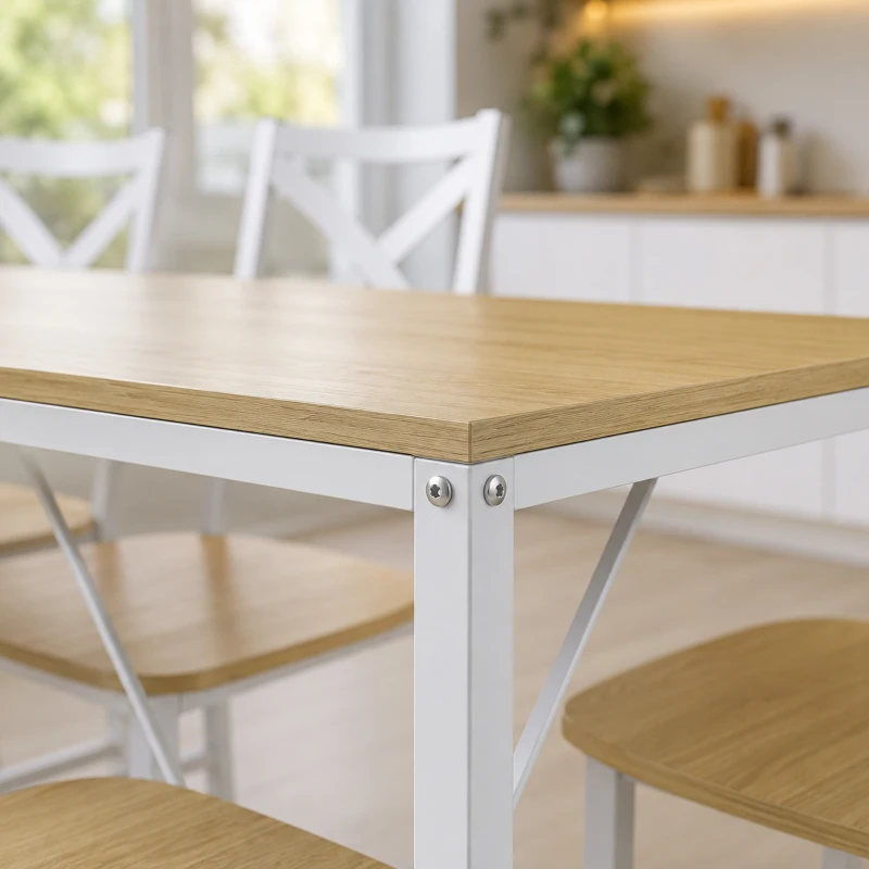 HOMCOM Ensemble Table Salle à Manger avec 4 Chaises, Table de Cuisine avec Chaises pour 4 Personnes, Bois Naturel et Blanc