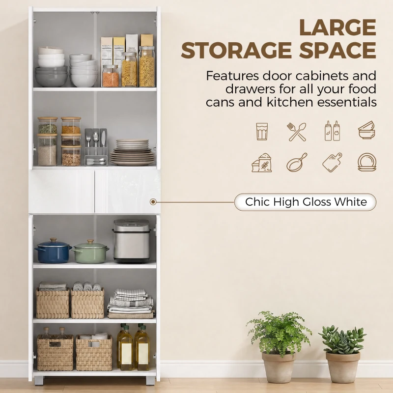 HOMCOM Storage Cabinet, Kitchen Cupboard with 3 Adjustable Shelves, 60L x 35W x 170H cm, White