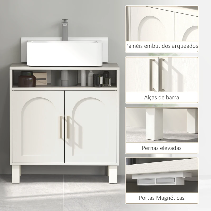 HOMCOM Móvel debaixo de Lavatório com Prateleira Ajustável para Lavatórios sem Pé 60x30x63 cm Branco Creme