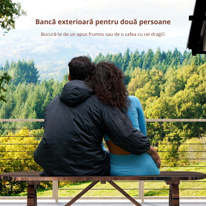 Outsunny Bancă de Grădină cu Picioare în Formă de Roți de Căruță și Șezut din Șipci, 120x29x39cm, Maro