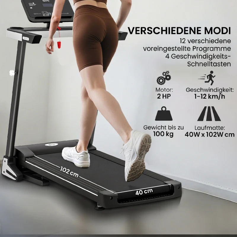 HOMCOM Tapis de Course Electrique Pliable Tapis Roulant 1-12 Km/h 500 W écran LCD 12 programmes Noir(m-4)