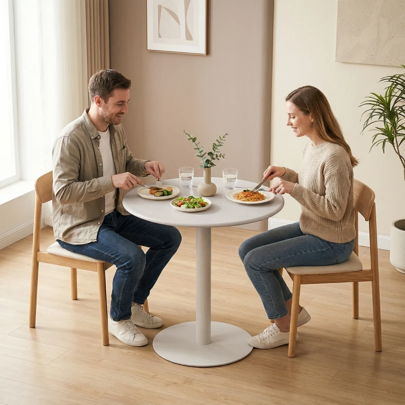 HOMCOM Runder Küchentisch für 2 Personen mit Stahlgestell, platzsparend, 60 x 60 x 72 cm, Beige