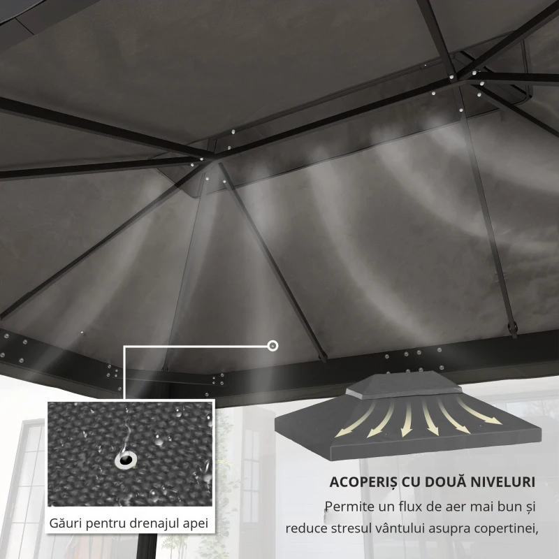 Outsunny Acoperiș de rezervă pentru pavilion, 3 x 4 m, husă de rezervă cu orificii de scurgere, poliester, protecție solară, UPF30+, Gri închis