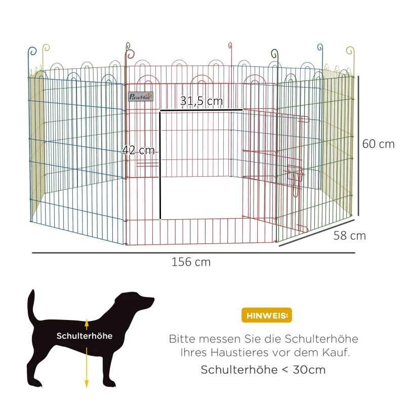 PawHut Freilaufgehege, Welpenauslauf, modulares Design, verriegelbar, Stahl, Ø156x60H cm, Bunt